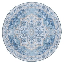 SAFAVIEH Tucson Luvina Oriental Machine Washable Area Rug, Light Blue/Blue, 8' x 8' Round