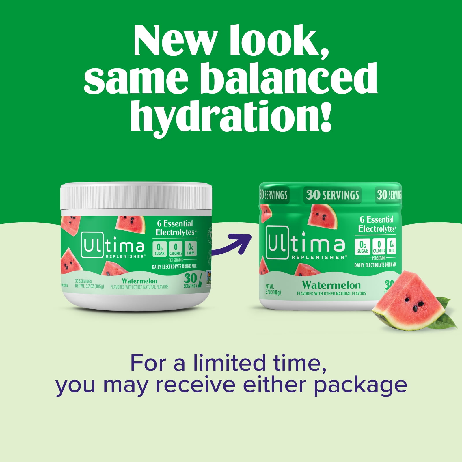Ultima Replenisher Hydration Electrolyte Powder Drink Mix, Keto, Sugar-Free Watermelon, 30 Servings