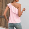 thumbnail image 6 of Women One Shoulder Top Summer Eyelet Ruffle Trim Sleeveless Pure Color Top for Female Pink S, 6 of 8