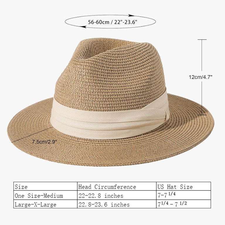 WOMEN WIDE BRIM STRAW PANAMA ROLL UP HAT FEDORA BEACH SUN HAT UPF50+ (KHAKI) ONE Lanzom Women Wide Brim Straw Panama Roll up Hat Fedora Beach  main image 3