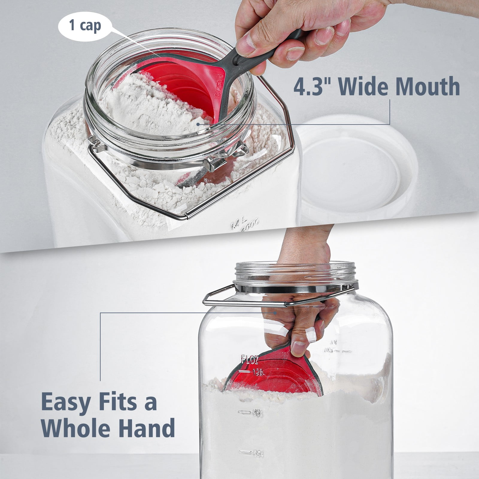 2 Pack 1.5 gal Syntic Glass Food Storage Containers with Lids and Handle, Gallon Jars for Pantry 192 oz Clear