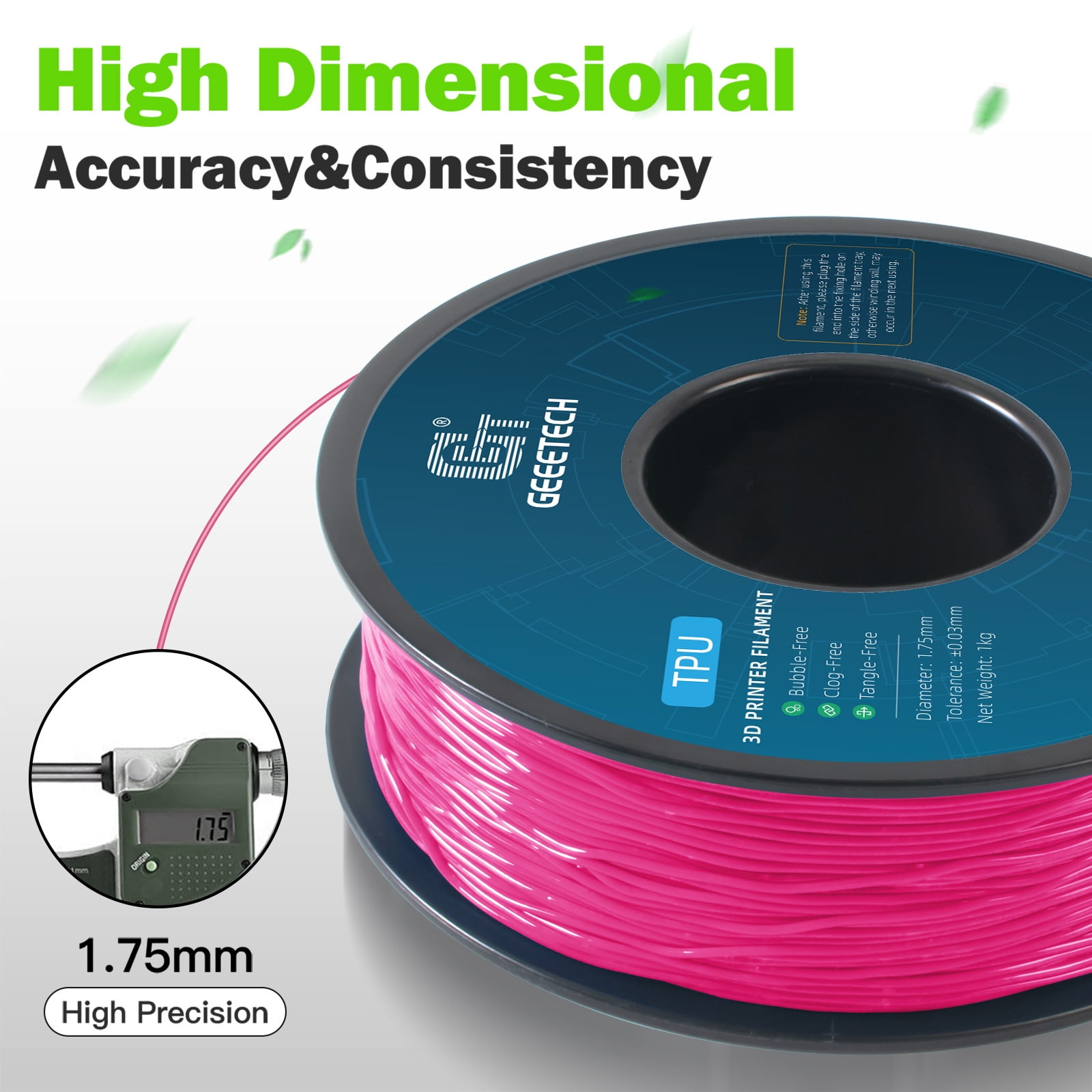 Geeetech 5pcs TPU Filament 1.75mm, Flexible 3D Printer Filament Roll, 5kg（11ibs） Spool, Dimensional Accuracy +/- 0.03 mm, Fit Most FDM Printer (TPU pink)