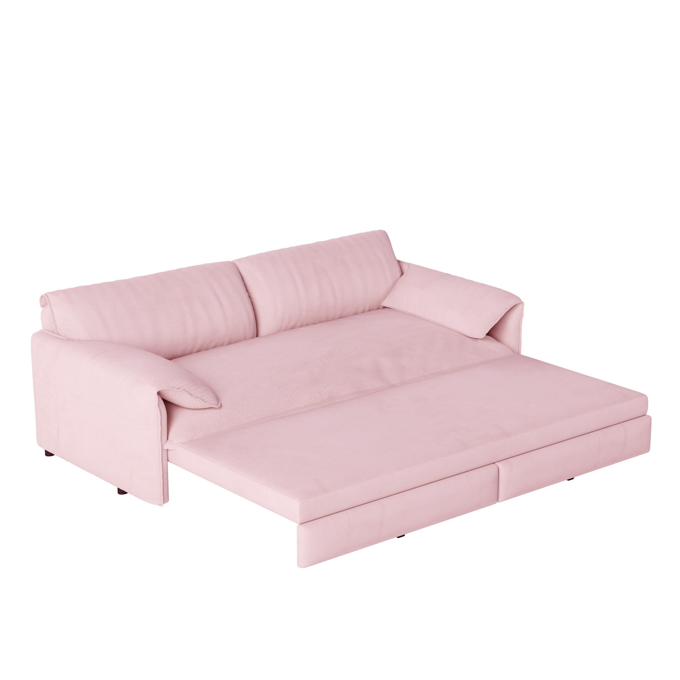 Aukfa Queen Sleeper Sofa Bed, Convertible Loveseat Pull Out Sofa Couch with Pillow Arm/Side Pockets, Pink