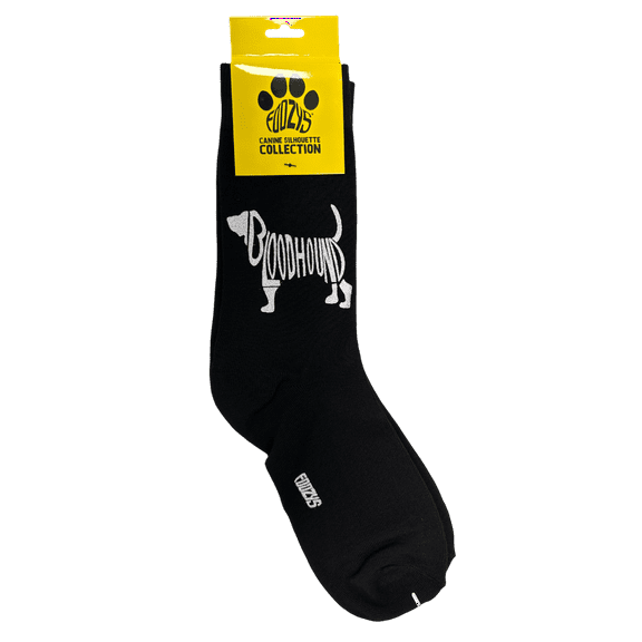 Novelty Crew Socks with Silhouette Bloodhound Dog Print, One Size Fits Most Women 4–10, Men 6–12, Funny and Cute Gift Idea for Dog Lovers, Comfortable, Stylish, Perfect for Daily Wear, Black