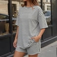 thumbnail image 4 of Bexdxz Women's Casual Striped Short Sleeve 2 Piece Summer Set Oversized Top & Loose Fit Shorts with Pockets White L, 4 of 6
