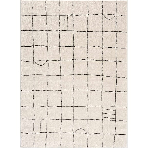BoutiqueRugs Keanu Grid Shag Area Rug - Rose Cream - 5'3" x 7'