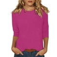 thumbnail image 2 of UoCefik Womens 3/4 Length Sleeve Tops Plus Loose Fit Casual Round Neck Elbow T Shirts Petite Summer Solid Three Quarter Length Sleeve Tee Shirts Boho Going Out Blouses Vintage Tunic Top Hot Pink XL, 2 of 8