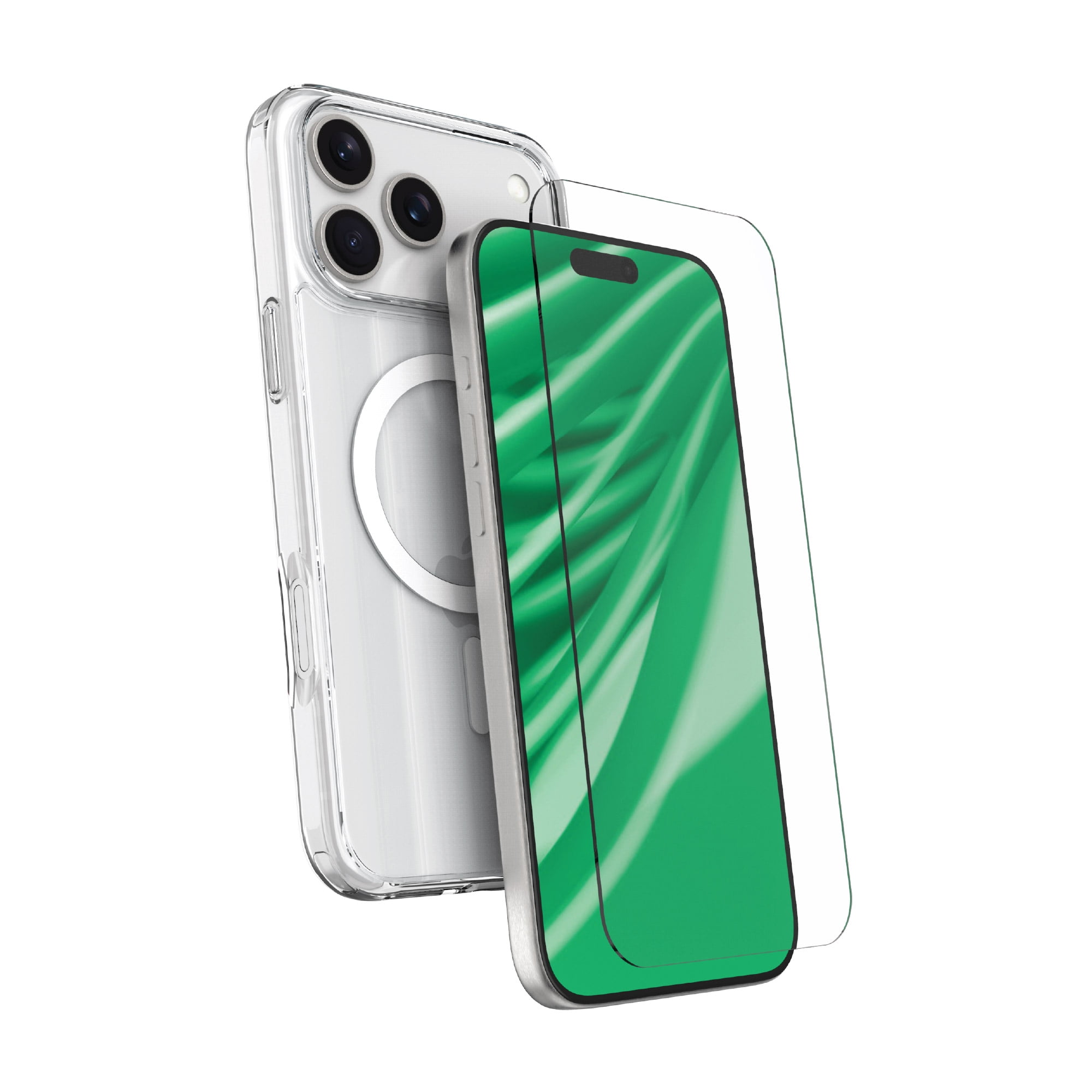 onn MagSafe Compatible Phone Case (Clear) and Glass Screen Protector with Easy Application Tray for iPhone 17 Pro Max