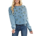 thumbnail image 4 of Women Multiple Color Exquisite Gracefulness Young Round Collar Printing Long Sleeve Polyester Top(Blue,L), 4 of 4