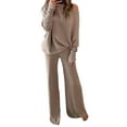 thumbnail image 2 of Womens 2 Piece Outfits Fall Lounge Set Oversized Chunky Knit Sweater Top Wide Leg Pants Loungewear Clothes Khaki S, 2 of 7