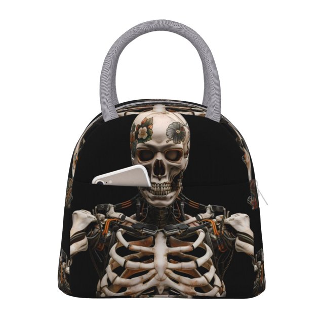Easygdp Cyber Skeleton With Tattoos Bolsa de Almuerzo Insulada Grande, Forro de Aluminio, Diseño Espacioso, a Prueba de Fugas, Ideal para Trabajo, Picnics, Viajes y Actividades al Aire Libre