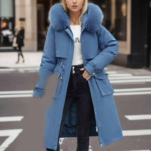 Black*Friday Sale ChaoHeng Women Puffer Coats on Clearances Women's Mid-Length Hooded Down Alternative Coat,Slim Fit Long Sleeve Thermal Jacket for Warmth