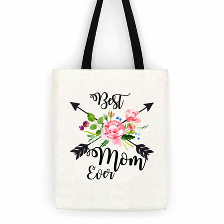 Best Mom Ever Floral Arrows Cotton Canvas Tote Bag Day Trip Bag Carry