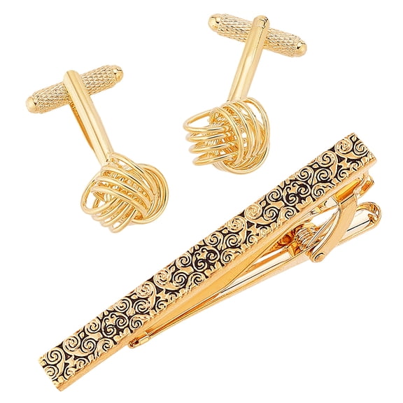 Metal Cufflinks and Tie Clip Set Men 1.49 inch 2.2inch Golden Brass Cufflinks Novelty Cuff Links and Tie Bar Gifts Father Brother Husband