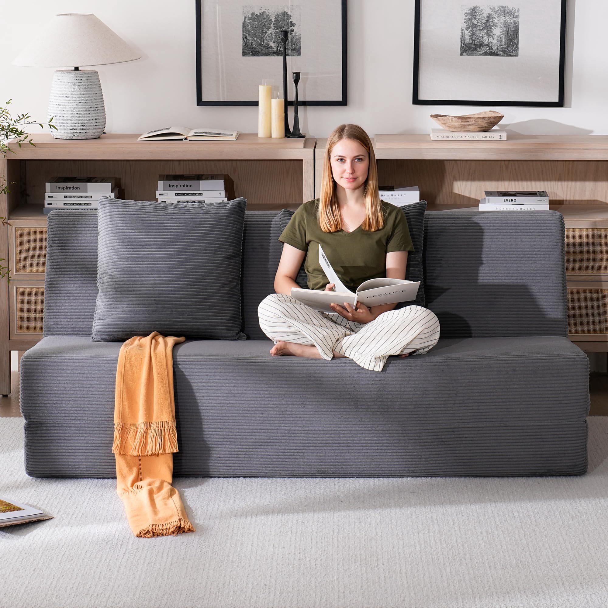 Vorthio Ergonomic Accent Sofa Chair with Wide Seat and Deep Cushion, 105° Reclined Backrest, High Density Foam & S Spring Support, Dual Removable Fabric Covers, Steel Frame Living Room Lounge Chair