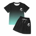thumbnail image 6 of Ulitacool 9-10 Years Teen Girl'S Outfits Short Sleeve Gradient Print Crewneck Tops Lightweight Shorts Summer Sportwear Fashion Clothing Dark Green, 6 of 6