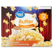 Great Value Butter Flavored Microwave Popcorn, 2.4 oz, 12 Count