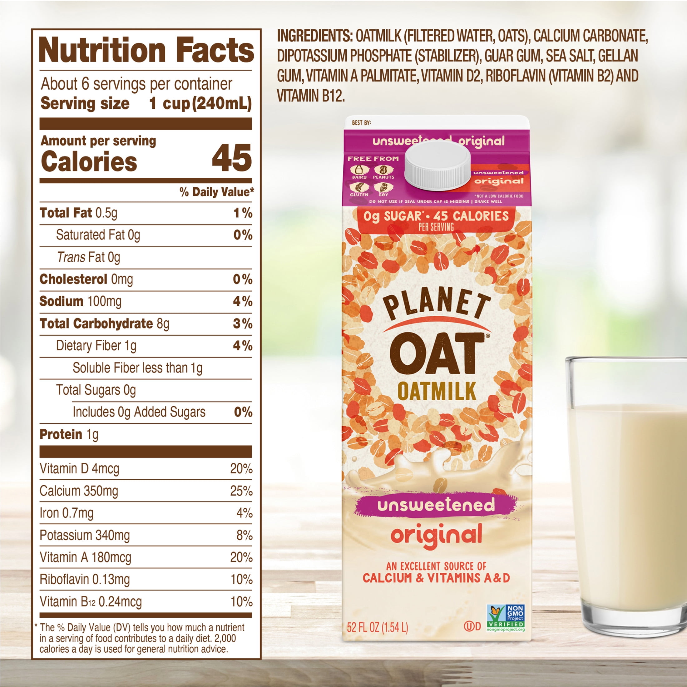 Planet Oat Unsweetened Original Oat Milk, 52 oz