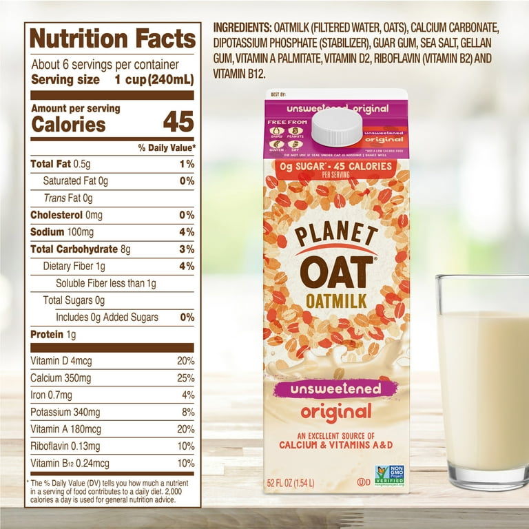 Planet Oat Unsweetened Original Oatmilk, 52 oz