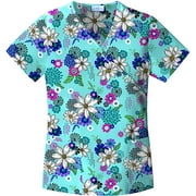 VIBRANT FLORAL Print Mock Wrap Scrub Top