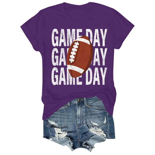 Charmgo Haut pour Femmes T-Shirts Tendance pour Jour de Match T-Shirt Imprimé 2D Manches Courtes Col Rond T-Shirt Mode Léger Doux Tenue Décontractée pour Femmes Football Violet TTTG
