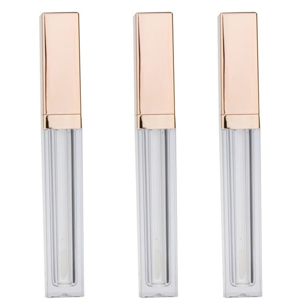 3PCS × 4ml Tubos de brillo de cuadrados vacíos, lápices labiales de plástico Botellas de bálsamo labial Recipientes con cepillos de y cu Cobre oro
