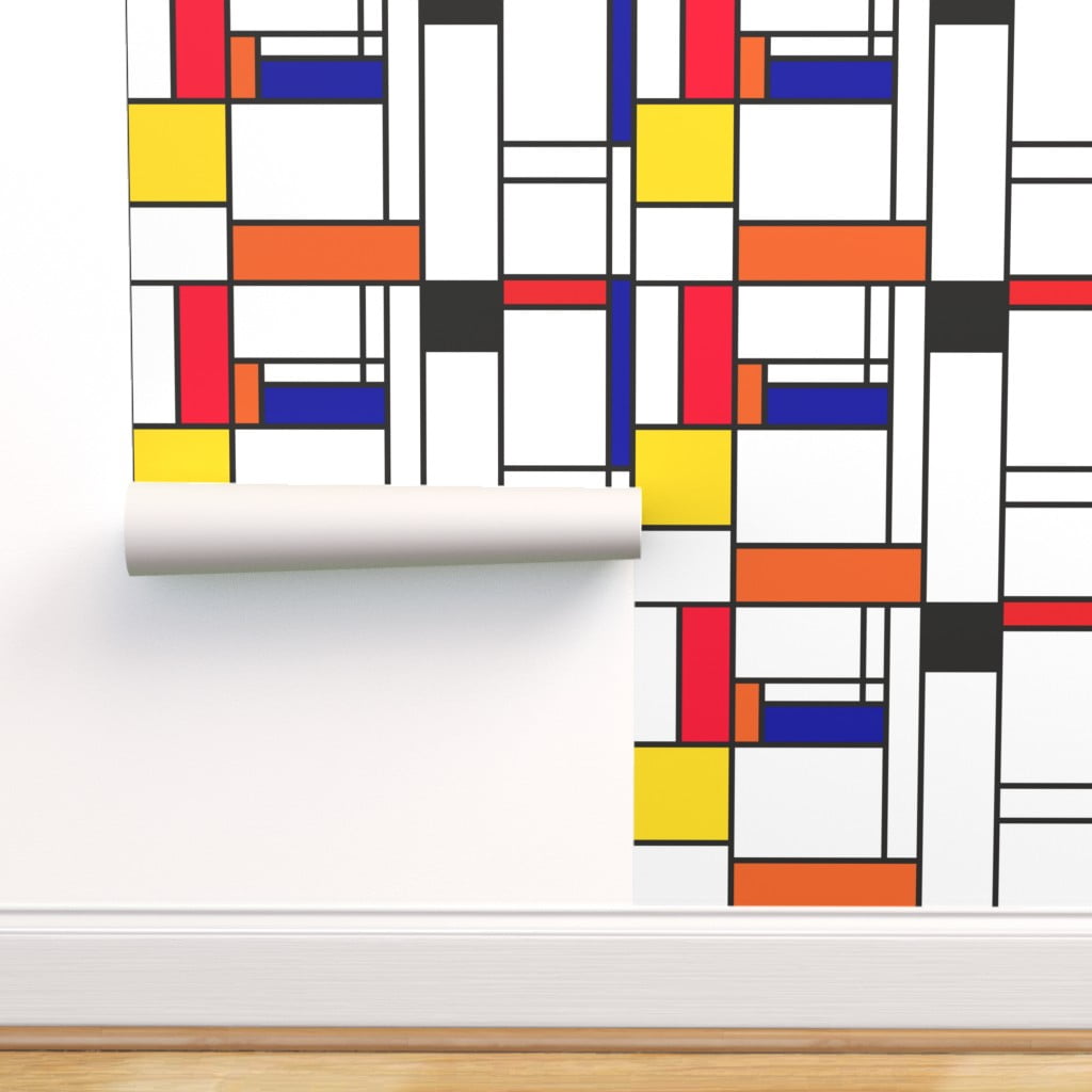 Removable Wallpaper Swatch - Retro Mod Color Blocking Line Pattern  Geometric Graphic Contemporary Abstract Squares Pop Art Custom Pre-pasted  Wallpaper by Spoonflower 