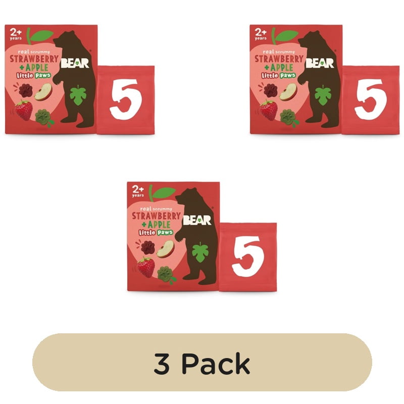 BEAR Paws Fruit Shapes Strawberry & Apple 2+ years Multipack 5 x 20g, British Import (Pack of 3)
