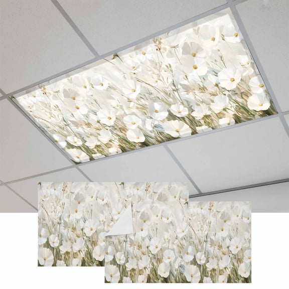 Floral Flower Magnetic Fluorescent Light Covers for Ceiling Lights 2x4Ft, Modern Oil Painting Watercolor White Office Classroom Kitchen Drop Ceiling Light Covers Lighting Filters Shade Panel 2 Packs