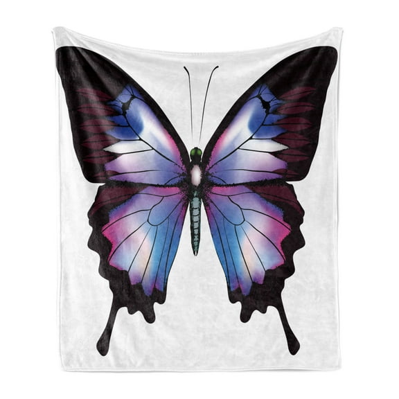 Swallowtail Butterfly Soft Flannel Fleece Throw Blanket, Vivid Animal Nature Fragile Creature, Cozy Plush for Indoor and Outdoor Use, 60" x 80", Violet Blue Maroon Pink, by Ambesonne