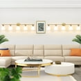 thumbnail image 3 of Deyidn Gold 5-Light Modern Bathroom Vanity Light - 43.54-Inch Dimmable Bathroom Light Fixture with Milky White Glass Shades for Mirror Lighting, 3 of 10