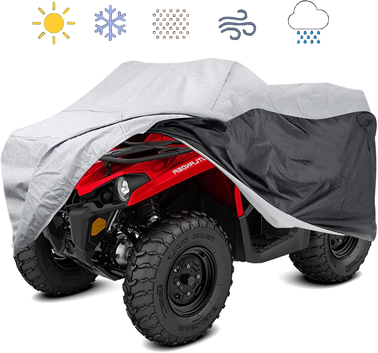 Softclub ATV Cover All Weather Outdoor Protection, Heavy Duty 420D  Waterproof Oxford Fabric, Quad Bike ATV Cover, XL
