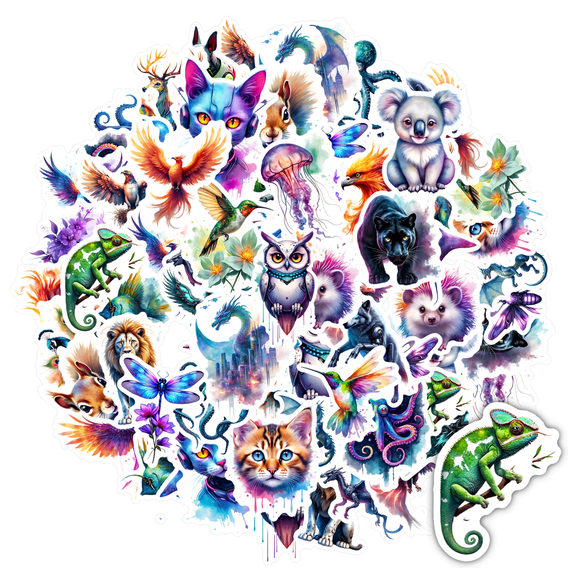 35pcs-50pcs Whimsical Stickers Animal Stickers Colorful Kids Stickers for Phones Laptops Suitcases