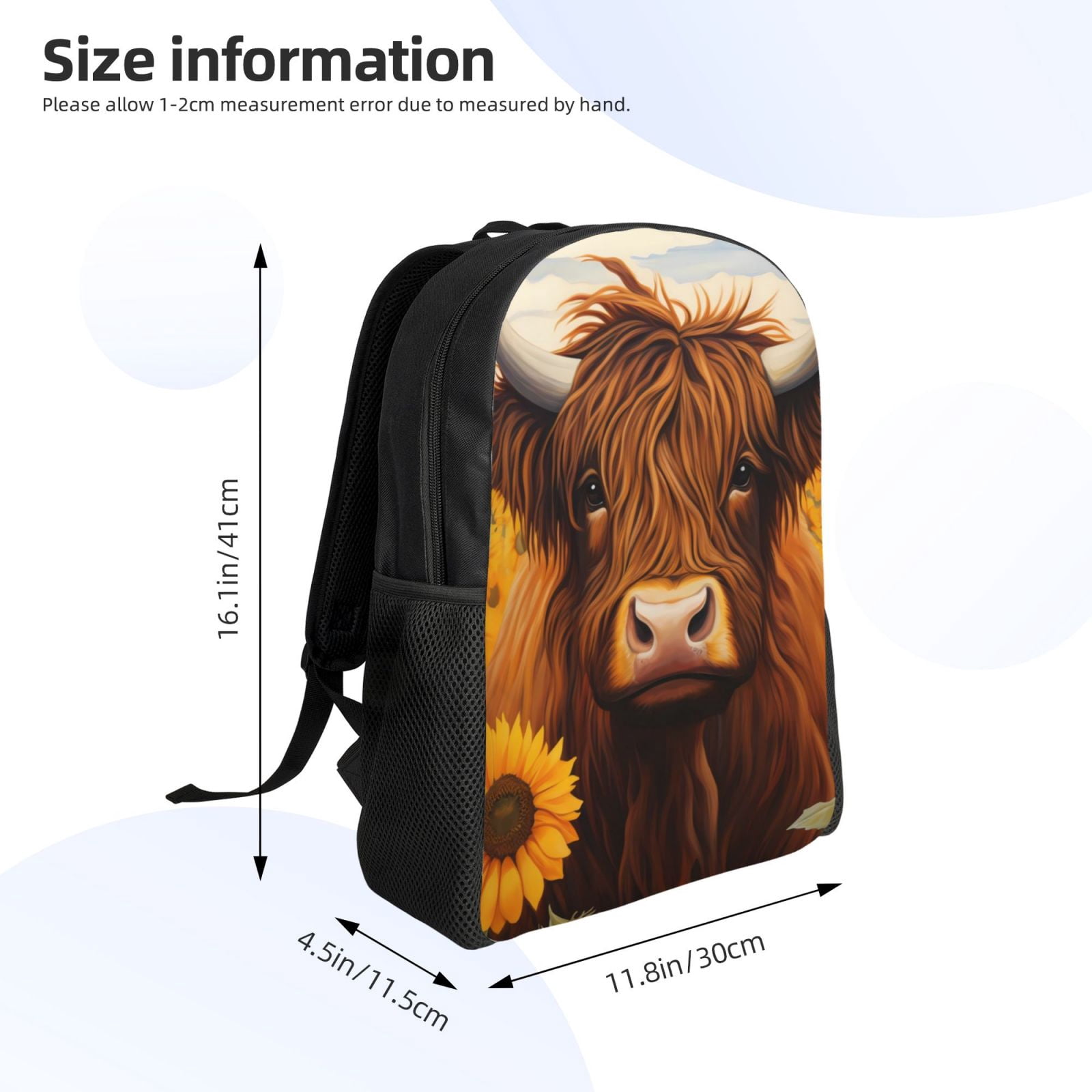 Xecao Countryside Sunflower Cow Print School Backpack with Laptop Compartment Small Travel Laptop Backpack for Women Men Waterproof College Backpack Simple School Bag