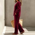 thumbnail image 3 of LYEAA Womens Velour Tracksuit Sets Two Piece Sets Long Sleeve V Neck Tops Wide Leg Pant Casual Workout Outfits, 3 of 7