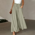 thumbnail image 2 of Plebaso Summer Flowy Pants for Women Solid Color Elastic Waist Wide Leg Trousers Ladies Casual Loose Pants with Pockets, 2 of 6