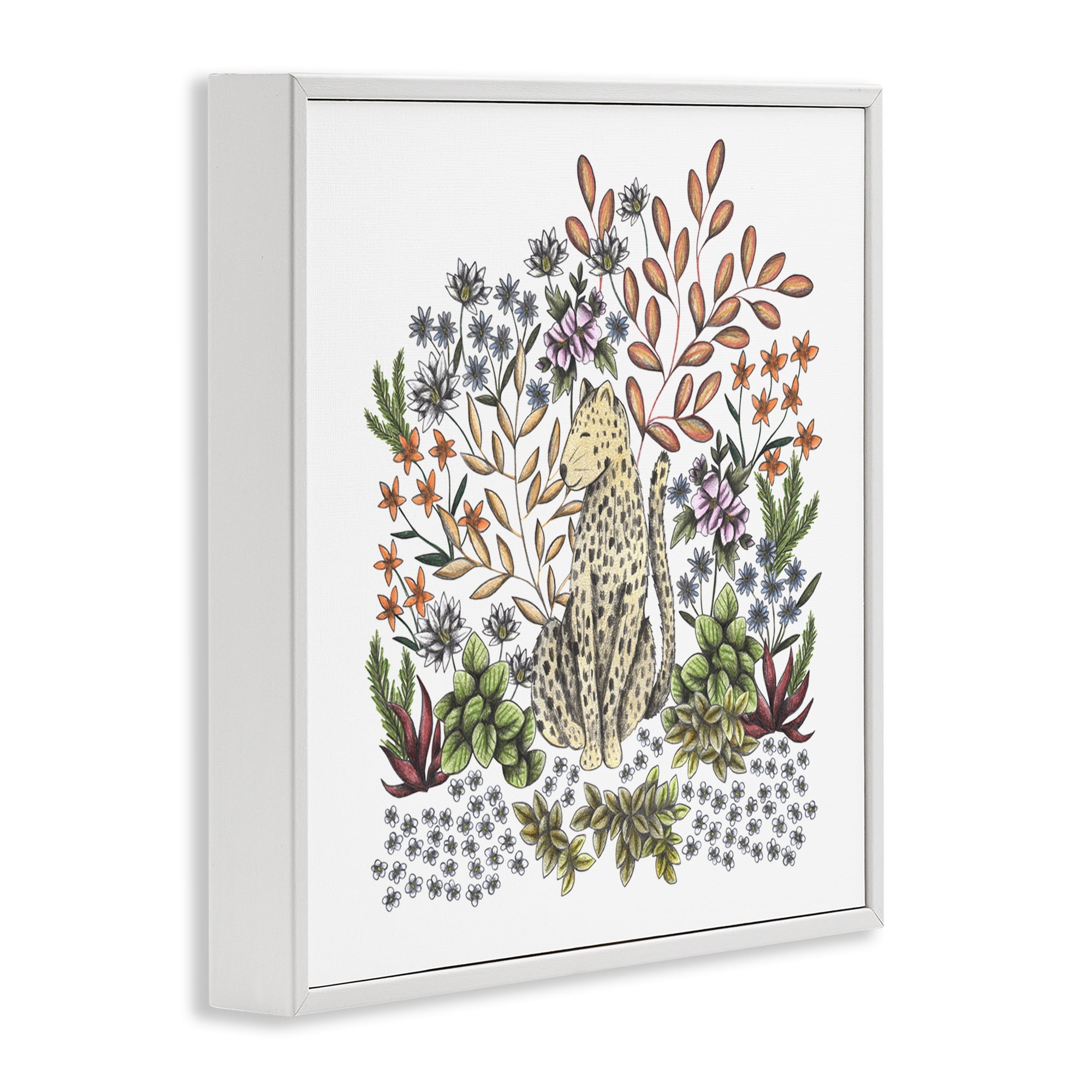 Jungle Wildlife Leopard White Framed Giclee Art, design by Cecilia Battaini