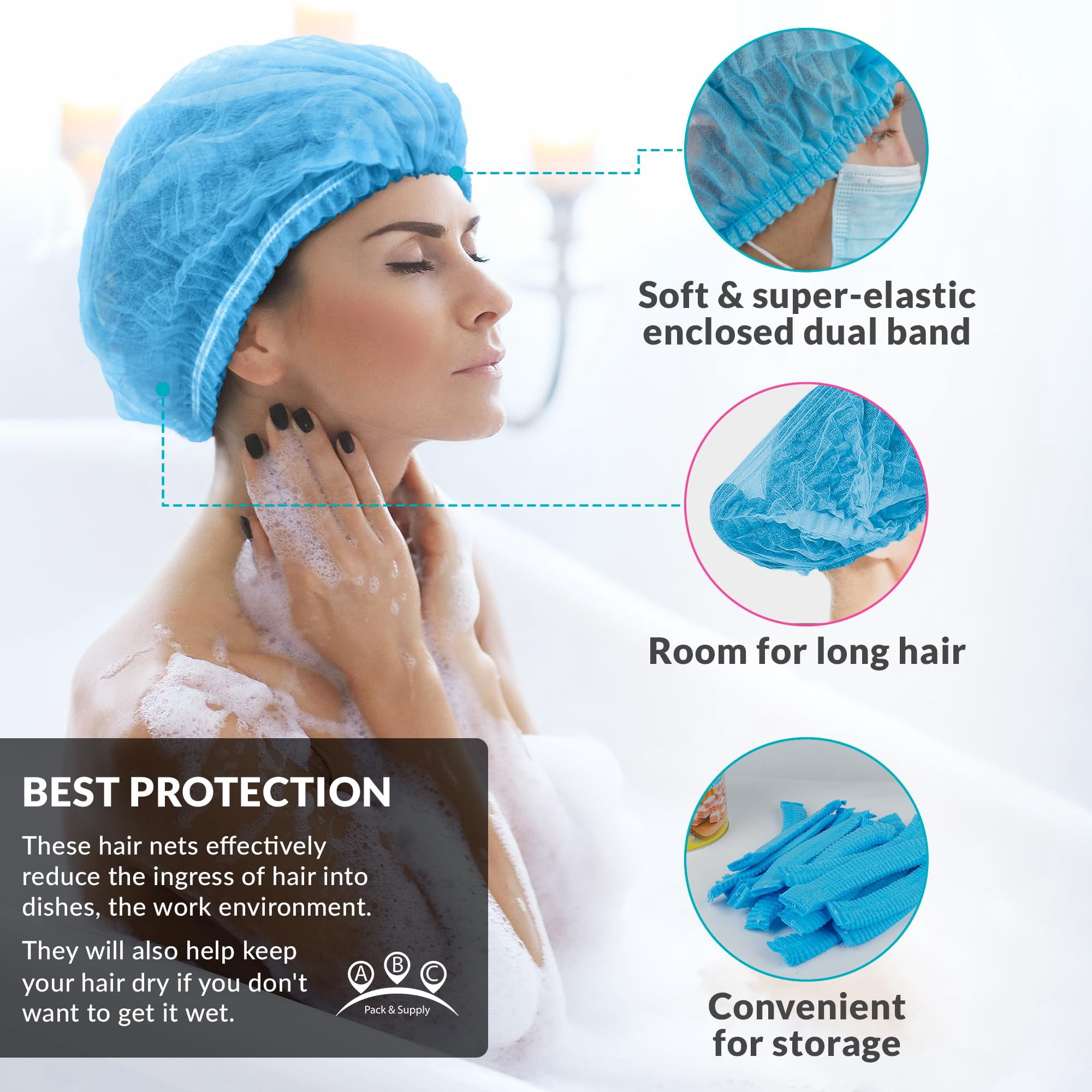 Bouffant Caps Non Woven Polypropylene Disposable Hair Nets Blue 1000 count 21 in
