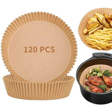 

Air Fryer Disposable Paper Liner 120 Pcs Liners for Air Fryer Non-stick Parchment Paper for Frying Baking Cooking Roasting and Microwave - Unbleached Oil-proof 6.3-inch