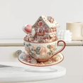 thumbnail image 4 of Porcelain Teacup and Saucer Set with 3D Cottage House Design and Floral Relief for Decorative Display or Collecting, 4 of 4