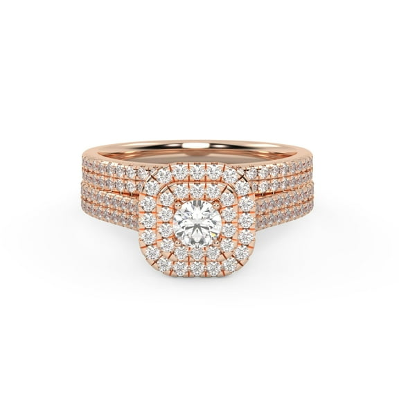 AFFY Double Halo Bridal Ring Set for Women Center 4mm Round Cut Lab Created Moissanite Engagement Wedding Ring in 10K Solid Rose Gold Size-10