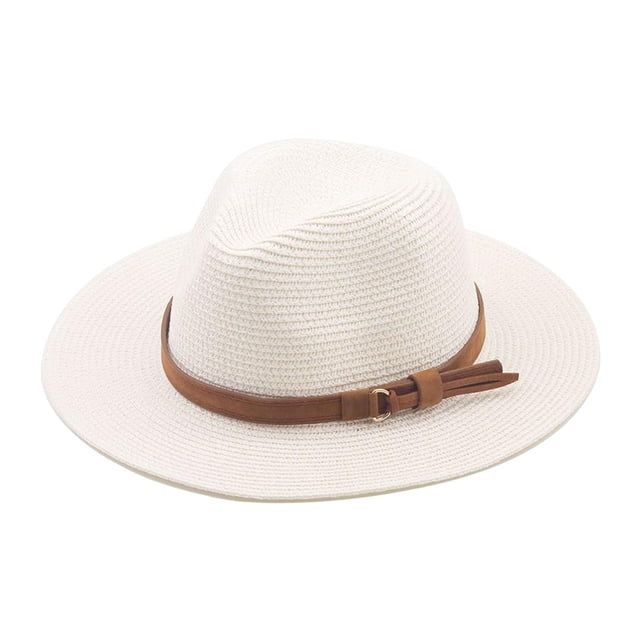 Sombrero de ala ancha estilo bohemio, sombrero de paja ajustable para vacaciones, color blanco. Blanco 2