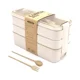 thumbnail image 1 of Fiambreras para niños con juego de cajas de plástico con divisores, palillos, almacenamiento de alimentos para alimentos saludables, cajas bento aptas para microondas y lavavajillas para, 1 of 7