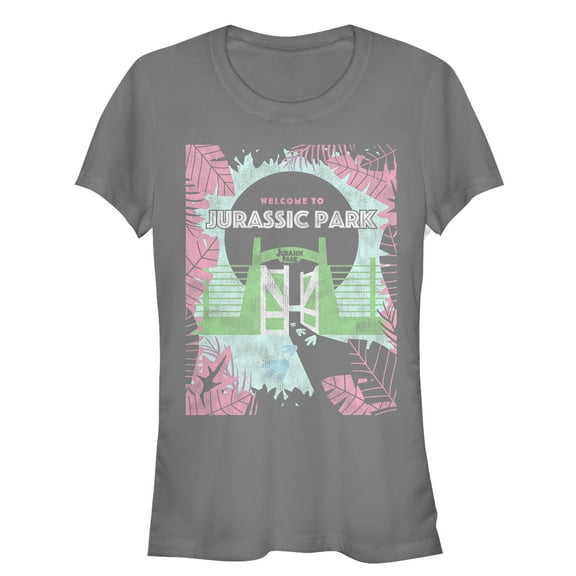 Junior's Jurassic Park Welcome Gates Cartoon Graphic Tee Charcoal Small