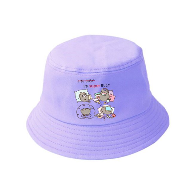 Pusheen-Sombrero de pescador de dibujos animados para hombre y mujer, gorra de pescador con diseño de gato Kawaii, diseño plano, estilo Harajuku de los 90 qym unisex