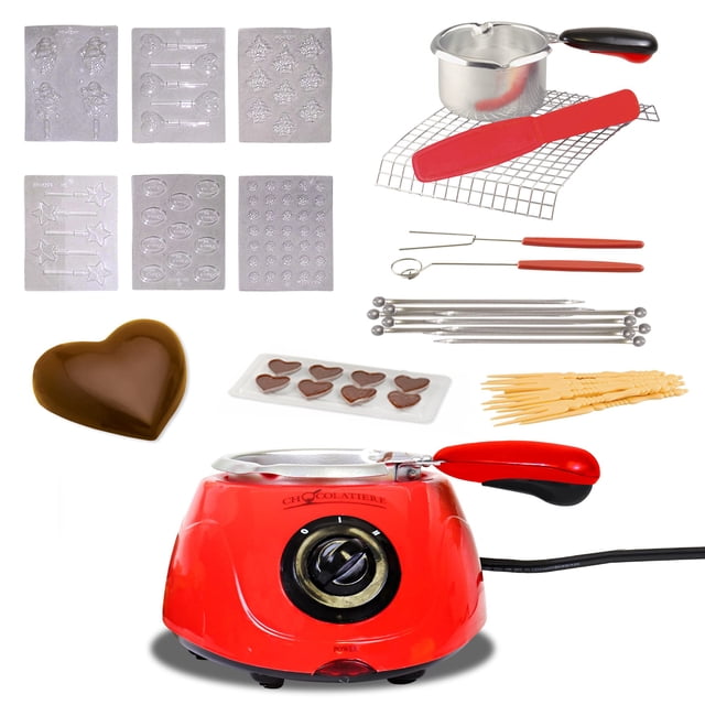 Fundidor de chocolate de una sola olla Total Chef - Capacidad de 8.8 oz (250 g), olla eléctrica para fondue caliente con más de 32 accesorios, sirve para 1 taza de chocolate negro o blanco derretido p