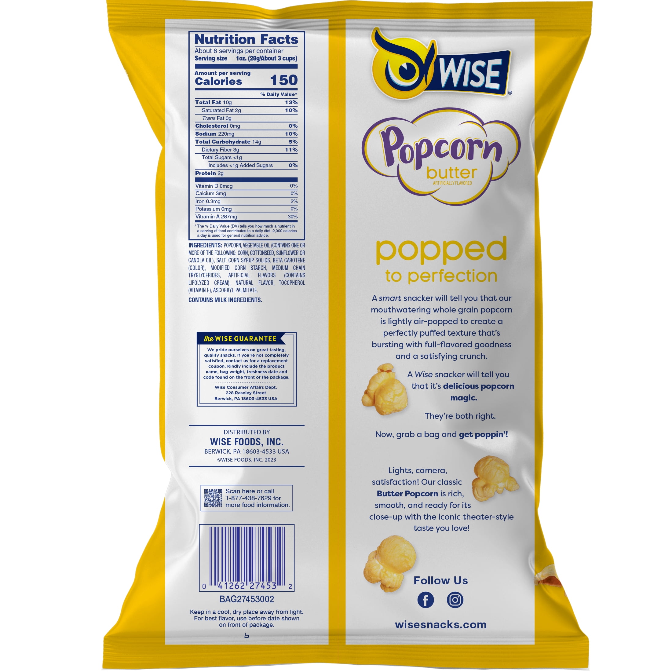 Wise Air Popped Butter Popcorn, 6 Oz.