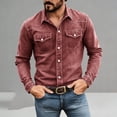 thumbnail image 2 of IROINNID Men Lightweight Stretch Denim Style Turn Down Collar Long Sleeve Button Front Shirt Dual Flap Chest Pockets Relaxed Fit Western Casual Daily Layering Top(Red,M), 2 of 9