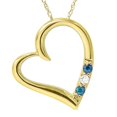 thumbnail image 1 of 3-Stone Heart Heat Treated Blue Diamond Pendant 14K Yellow Gold, 1 of 1