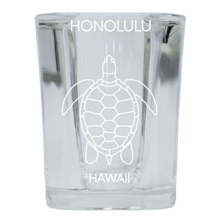 

Honolulu Hawaii Souvenir 2 Ounce Square Shot Glass laser etched Turtle Design